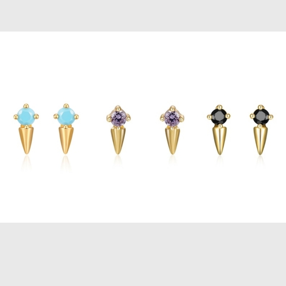 New Torquoise Spike Stud Earrings Mini Spike Studs Gold & Torquoise Studs - Picture 4 of 5